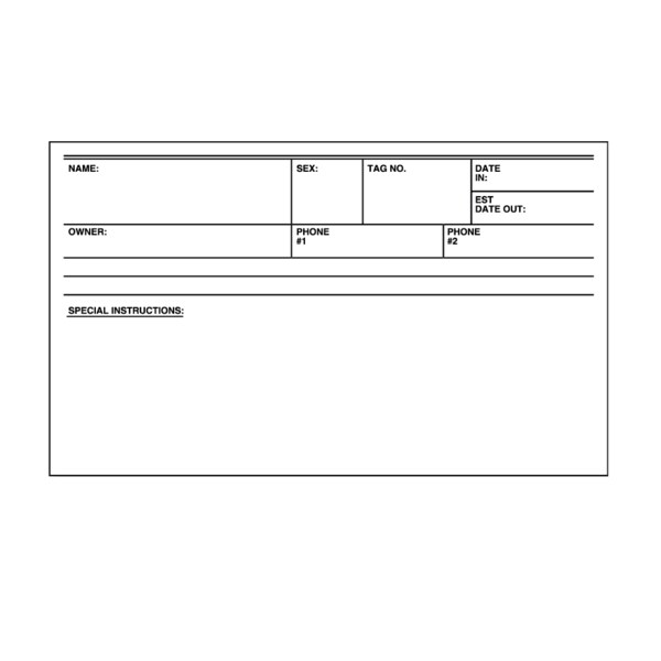 Nevs Cage IDCard Owner / Name /Departure Date 3" x 5" White w/Black - VW-0111