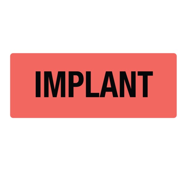 Nevs Label, "Implant" 7/8" x 2-1/4" Flr Red w/Black - CS-1868