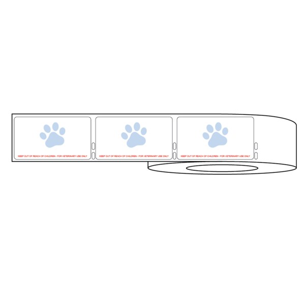 Nevs Dymo Label w/Paw Print & Warning 3-1/2"x1-15/16" White w/Blue& Red - LA-DYM-1041