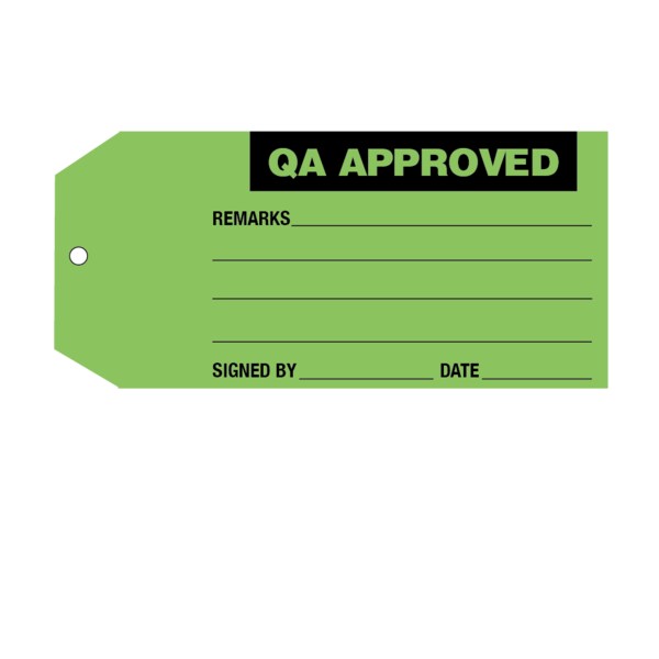 Nevs Tag, "QA Approved" 6-1/4" x 2-7/8" Green w/Black - CS-15897