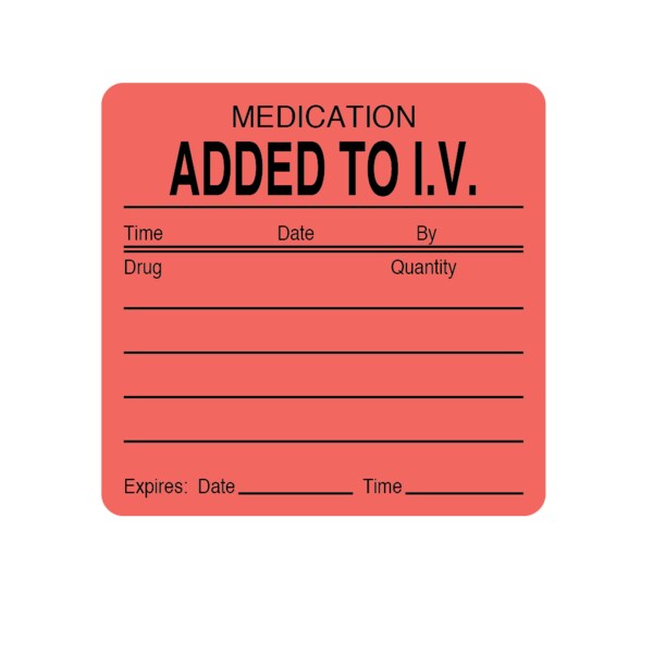 Nevs Label, Medication Added to IV 2-7/16" x 2-1/2" Flr Red w/Black - PMA-27