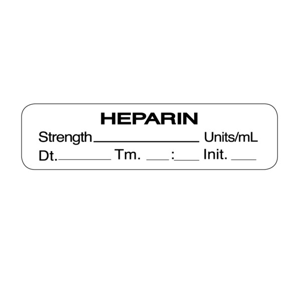 Nevs Label, Heparin Strength_Units/mL_Tm_:_Init_ 1/2" x 1-1/2" White w/Black - SANTW-0072