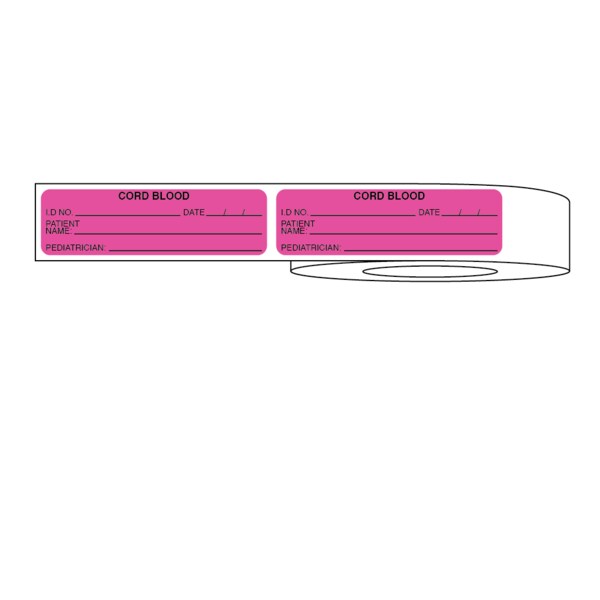 Nevs Label, Cord Blood 7/8" x 3" Flr Pink w/Black - L-0857