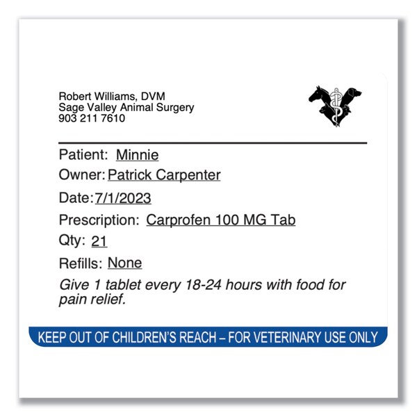 Dymo Veterinary Prescription Labels for LabelWriter Label Printers, 2.75x2.12, Black/White, 2400PK - 2187328