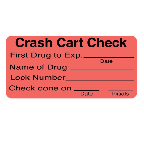 Nevs Label, "Crash Cart Checked" 1-7/16" x 3" Flr Red w/Black - CS-11791