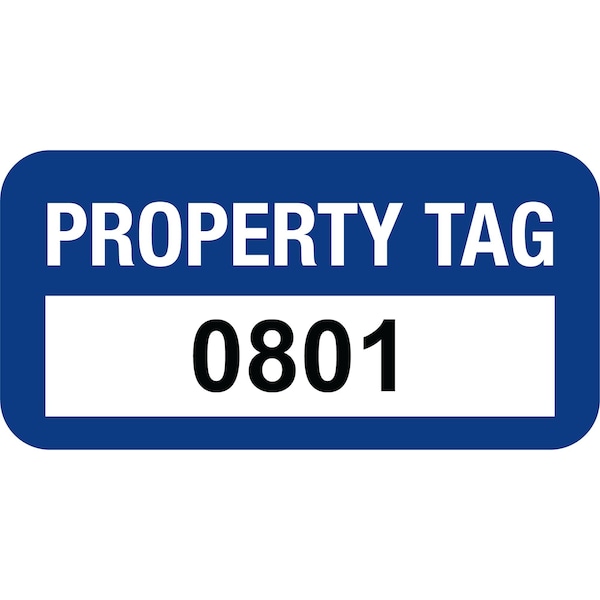 Lustre-Cal VOID Label PROPERTY TAG Dark Blue 1.50in x 0.75in  Serialized 0801-0900, 100PK - 253774VO1BD0801