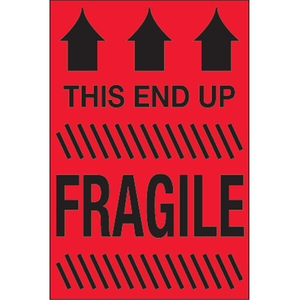 Bondad 4 x 6 in. - This End Up - Fragile Fluorescent Red Labels - Roll of 500 - BO3348543