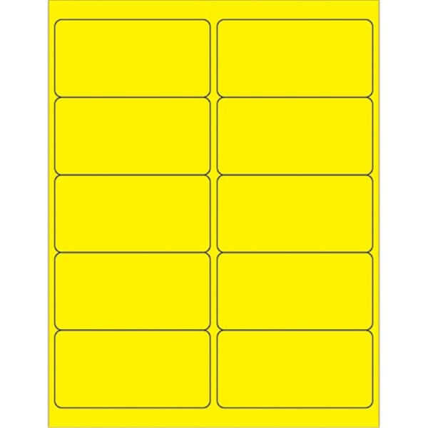 Bondad 4 x 2 in. Fluorescent Yellow Removable Rectangle Laser Labels, 1000PK - BO2537013