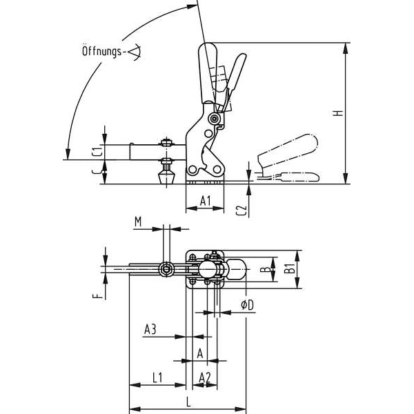De-Sta-Co Toggle Clamp, Vert Hold, 1400 Lb, H 9.08 - 2010-UR