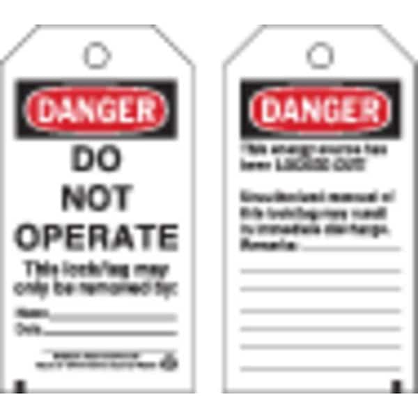 Brady Danger Tag, 5-3/4 x 3 In, Cardstock, PK25, 65407 - 65407