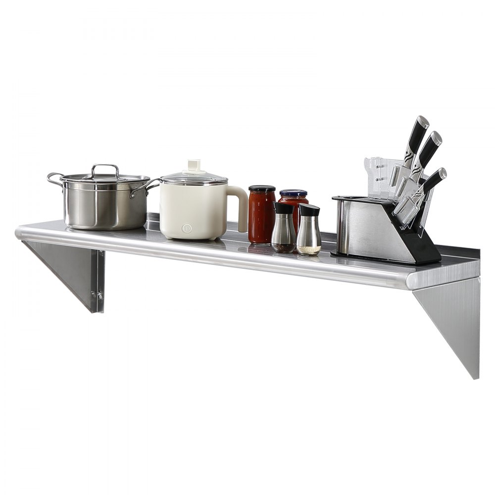 VEVOR 12" x 48" Stainless Steel Shelf, Wall Mounted Floating Shelving with Brackets, 280 lbs Load Capacity Commercial Shelves, Heavy Duty Storage Rack for Restaurant, Kitchen, Bar, Home, and Hotel - BGSCTTJD12481IYCNV0