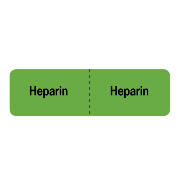 Nevs IV Drug Line Label - Heparin/Heparin 7/8" x 3" Green w/Black - N-1711