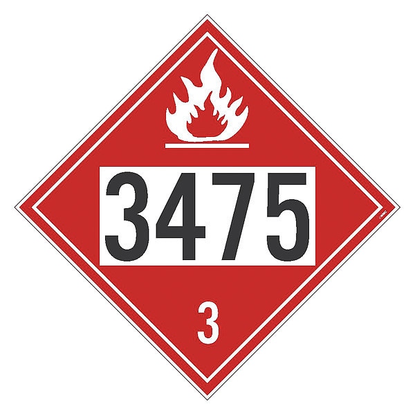 Nmc Dot Placard Sign, 3475 3, Gasoline, Pk50, Material: Adhesive Backed Vinyl - DL170BP50
