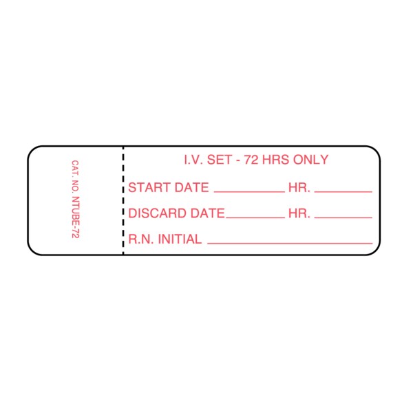 Nevs CMA Hourly IV Tubing Label - I.V. Set 72 Hours 15/16" x 3" White w/Red - NTUBE-72