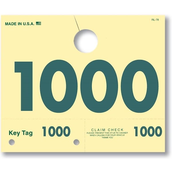 Car Dealer Depot Service Dispatch Numbers, Hang Tags, 4 Digit, Rl-78: 1000-1999 Pk - 211