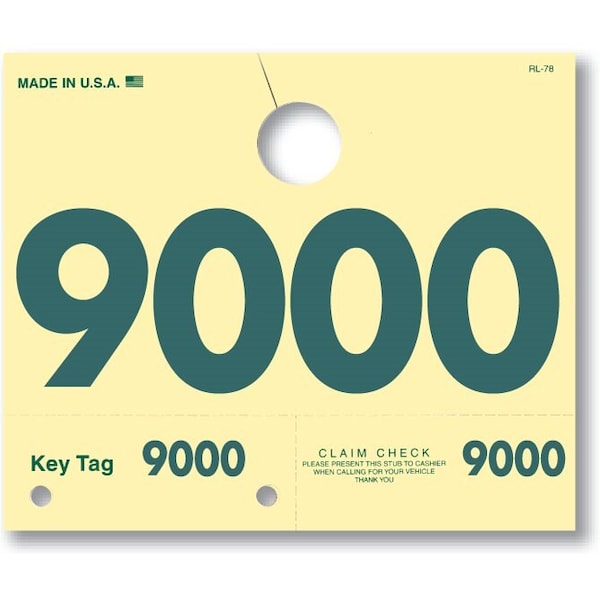 Car Dealer Depot Service Dispatch Numbers, Hang Tags, 4 Digit, Rl-78: 9000-9999 Pk - 219