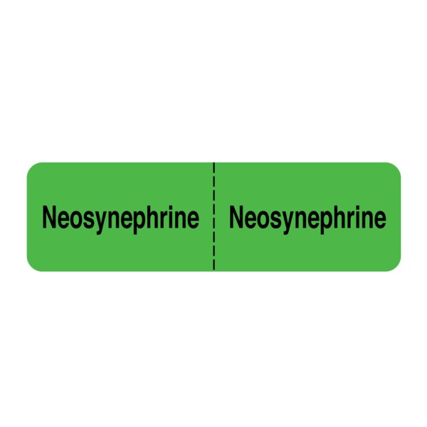 Nevs IV Drug Line Label-Neosynephrine/Neosynephrine 7/8"x3" Flr Green w/Blk - N-2460