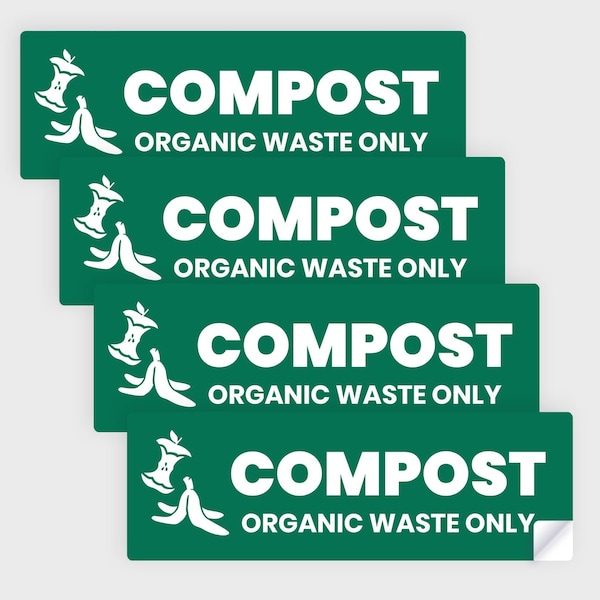 Fuel Stickers Compost Label for Waste Bin: Organic Waste / Compost Sticker, Outdoor, Heavy Duty, 6''x2'', 20PK - Z-462COMPOST-20PK