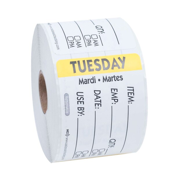 National Checking 2X3 Trilingual Item-Date-Use By Removable Tuesday Yellow, PK500 - RIDU2302R