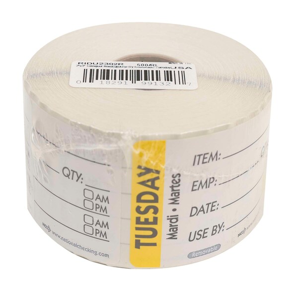 National Checking 2X3 Trilingual Item-Date-Use By Removable Tuesday Yellow, PK500 - RIDU2302R