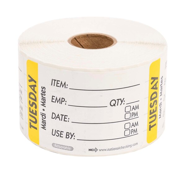 National Checking 2X3 Trilingual Item-Date-Use By Removable Tuesday Yellow, PK500 - RIDU2302R