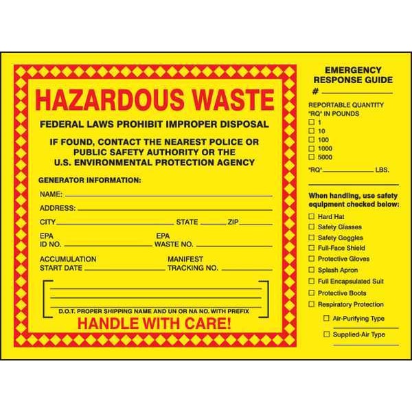 Accuform Hazardous Waste Label, 6 In. W, PK25, MHZW27PSP - MHZW27PSP