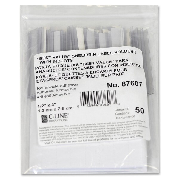 C-Line Products Peel/Stick Shelf Label Holders, 1/2"x3", 50/PK, CL 50PK - CLI87607