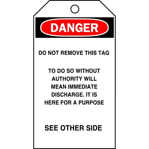 Brady Danger Tag, 5-3/4 x 3 In, Vinyl, Met, PK25 - 76188