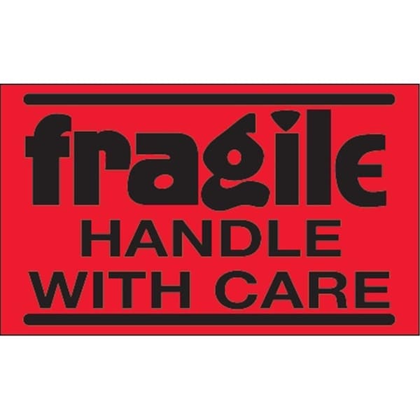 Bondad 3 x 5 in. - Fragile - Handle with Care Fluorescent Red Labels - Roll of 500 - BO3348788
