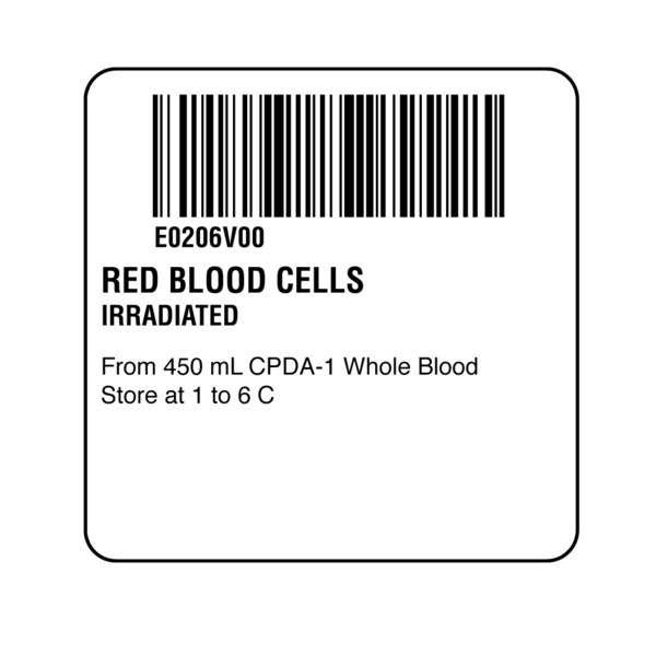 Nevs ISBT 128 Red Blood Cells Irradiated 2" x 2" - BBC-0206
