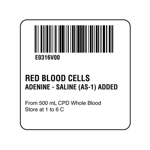 Nevs ISBT 128 Red Blood Cells Adenine-Saline (AS-1) Ad 2" x 2" - BBC-0316