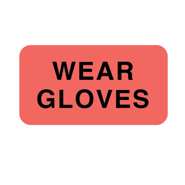 Nevs Label, Wear Gloves 7/8" x 1-5/8" Flr Red w/Black - VW-0120