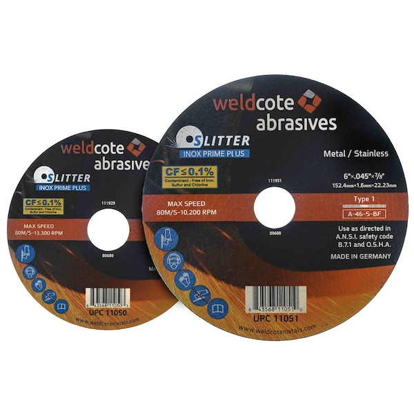 Slitter Inox Prime Plus Right Angle Grinder Wheels, Cutting - SLITTER INOX - PRIME PLUS, Type 1, 6in x .045in x 7/8, 25PK - 11051