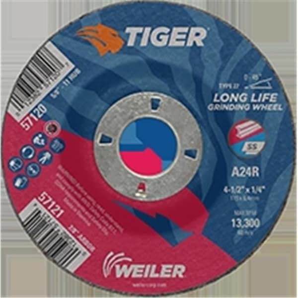 Weiler Weiler 804-57121 4.5 x 0.25 in. Tiger Type 27 Grinding Wheels - 0.87 in. AH; Pack of 10 - 804-57121