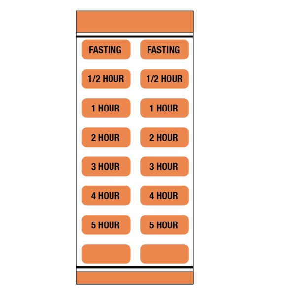 Nevs FASTING/1/2 HOUR/1 HR/2 HR/3HR/4 HR/5HR 1/2"x1-1/4" Flu.Orange w/black - GLUC-T