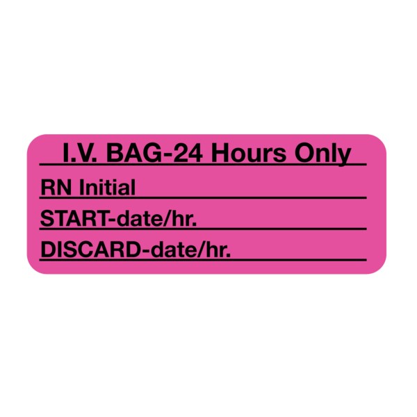 Nevs I.V. Bag 24 Hours Only 7/8" x 2-1/4" Flr Pink w/Black - N-1969