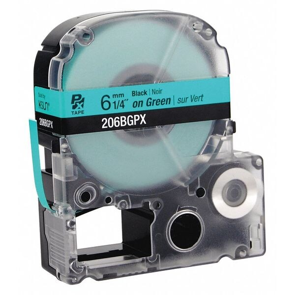 Labelworks Px Black Ink/Green Tape, Glossy, 1/4" W - 206BGPX