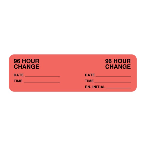 Nevs Hourly IV Tubing Label - I.V. Set 96 Hours Only 7/8"x3" Flr Red w/Blk - NTUBE-12151