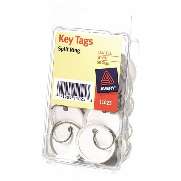 Avery Dennison Key Tags, Metal Rim, White, PK50 - 11025