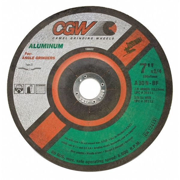 Cgw Abrasives Depressed Ctr Whl, 9x1/4x5/8-11, T27 - 36157