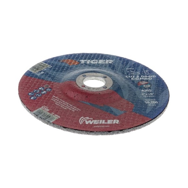 Weiler 6 in Dia, 1/8 in Thick, 7/8 in Arbor Hole Size, Aluminum Oxide, 30 Grit - 57109
