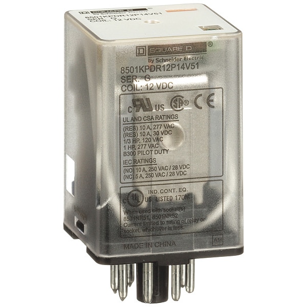 Relevador de Propósito General Square D, 12V DC de Voltaje de Bobina, 8 Pines, DPDT - 8501KPDR12P14V51