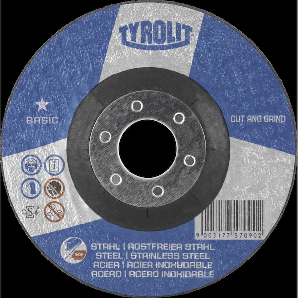 Tryolit Abrasives Type 27, 7 in Dia, 7/8 in Arbor Hole Size, Aluminum Oxide, 2 in 1 Rough Grinding Wheel Series - 34301959