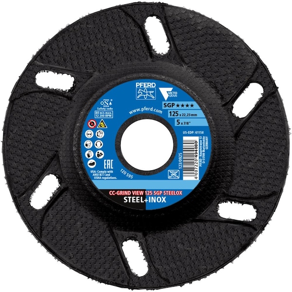 Pferd PFERD Grinding disc, CC-GRIND VIEW, 5in x 7/8, SGP STEELOX VICTOGRAIN, Ceramic - 61158