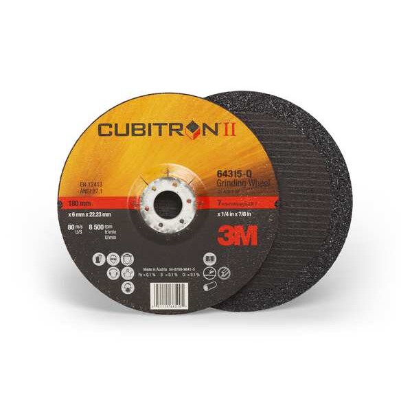 3M Cubitron Depressed Center Grinding Wheel, Type 27, 7 in Dia, 0.25 in Thick, 7/8 in Arbor Hole Size, Ceramic - 60440305518