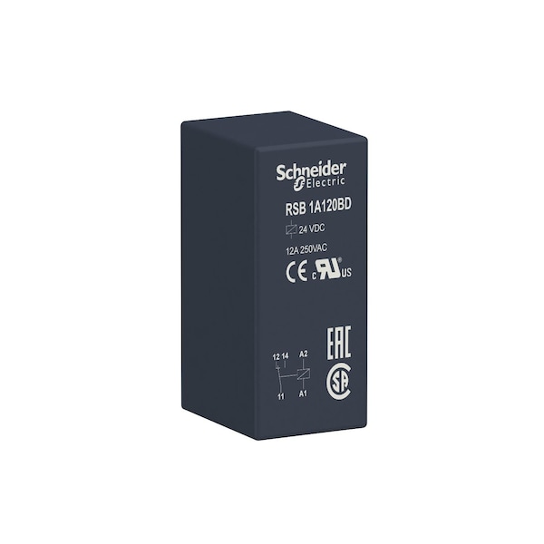 Schneider Electric Relevador de Enchufe, 250VCA, 12A, Rsb + Opciones, 24V CC Voltaje de Bobina, 1 NC - RSB1A120BD.