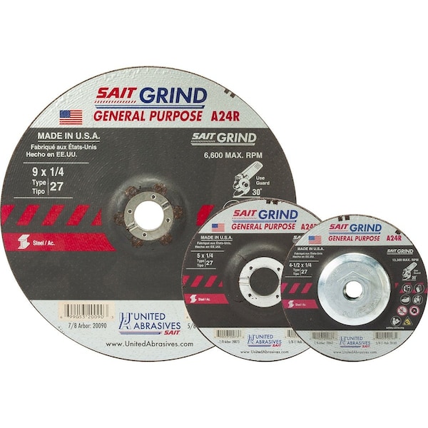 United Abrasives/Sait United Abrasives - Sait Depressed Center Wheel T27 A24R 6"x 1/4" x 5/8-11" 24 Grit Alum. Oxide - 20076