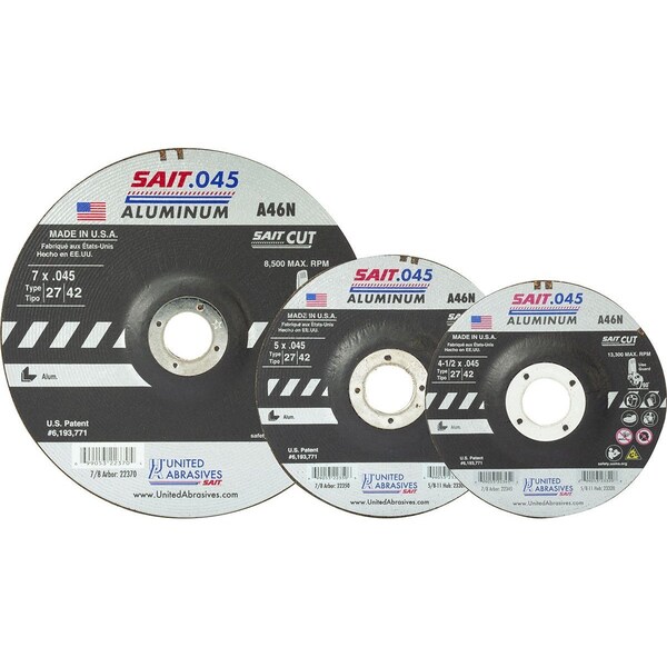 United Abrasives/Sait United Abrasives - Sait Depressed Center Wheel T27 4-1/2"x .045" x 7/8" 46 Grit Alum. Oxide - 22345