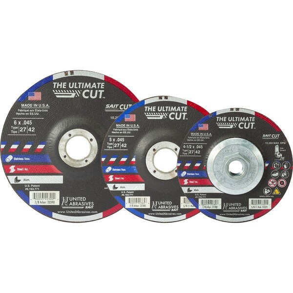 United Abrasives/Sait United Abrasives - Sait Depressed Center Wheel T27 Ultimate Cut 5"x .045" x 7/8" Blended - 22385