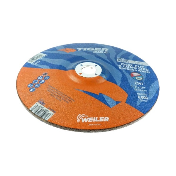 Weiler 9 in Dia, 1/4 in Thick, 7/8 in Arbor Hole Size, Aluminum Oxide, 24 Grit - 58083